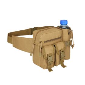 Tactical Waist Bag Denim Waistbag With Water Bottle Holder For Outdoor Traveling Camping Hunting Cycling (Color: Khaki)