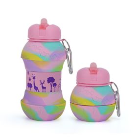 550ML Collapsible Water Bottles Outdoor Sports Fold Water Cup Silicone Leakproof Portable Kettle Travel Children Adult Bottle (Capacity: 550ML, Color: F)