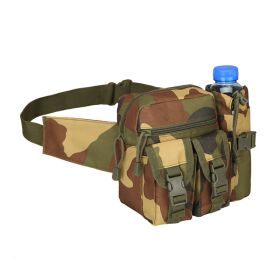 Tactical Waist Bag Denim Waistbag With Water Bottle Holder For Outdoor Traveling Camping Hunting Cycling (Color: Jungle Camouflage)
