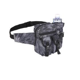 Tactical Waist Bag Denim Waistbag With Water Bottle Holder For Outdoor Traveling Camping Hunting Cycling (Color: Black python pattern)