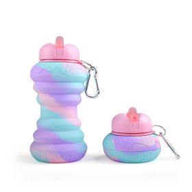 550ML Collapsible Water Bottles Outdoor Sports Fold Water Cup Silicone Leakproof Portable Kettle Travel Children Adult Bottle (Capacity: 550ML, Color: H)