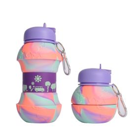 550ML Collapsible Water Bottles Outdoor Sports Fold Water Cup Silicone Leakproof Portable Kettle Travel Children Adult Bottle (Capacity: 550ML, Color: E)