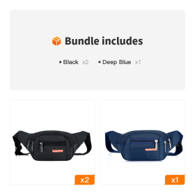 Casual Multifunctional Waist Bag; Adjustable Durable Large Capacity Messenger Bag For Outdoor Sports Running Walking (Color: Black*2+Deep Blue)