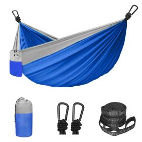 Camping Hammock Double & Single Portable Hammock With 2 Tree Straps And 2 Carabiners; Lightweight Nylon Parachute Hammocks Camping Accessories Gear (Color: Blue, size: 118.11x78.74inch)