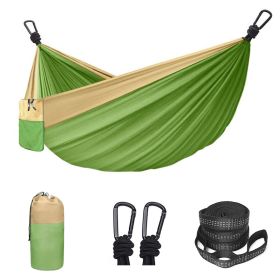 Camping Hammock Double & Single Portable Hammock With 2 Tree Straps And 2 Carabiners; Lightweight Nylon Parachute Hammocks Camping Accessories Gear (Color: Green, size: 118.11x78.74inch)