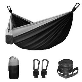 Camping Hammock Double & Single Portable Hammock With 2 Tree Straps And 2 Carabiners; Lightweight Nylon Parachute Hammocks Camping Accessories Gear (Color: Black, size: 118.11x78.74inch)