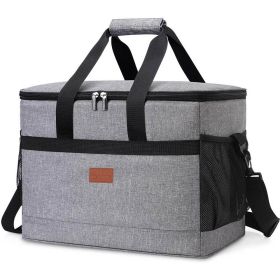 32L Soft Cooler Bag with Hard Liner Large Insulated Picnic Lunch Bag Box Cooling Bag for Camping BBQ Family Outdoor Activities (Color: Gray)