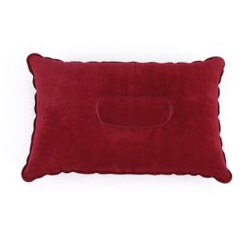 Portable Fold Inflatable Air Pillow Outdoor Travel Sleeping Camping PVC Neck Stretcher Backrest Plane Comfortable Pillow (Color: G911D-wine red, size: 43X27cm)