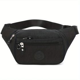 Simple Waist Bag; Letter Patch Decor Crossbody Bag; Casual Nylon Phone Bag For Outdoor Travel Sports (Color: Black)