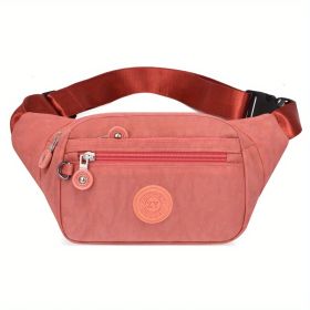 Simple Waist Bag; Letter Patch Decor Crossbody Bag; Casual Nylon Phone Bag For Outdoor Travel Sports (Color: pink)