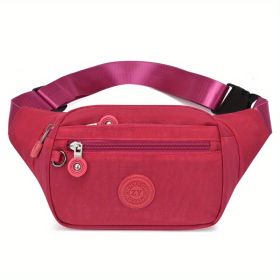 Simple Waist Bag; Letter Patch Decor Crossbody Bag; Casual Nylon Phone Bag For Outdoor Travel Sports (Color: Red)