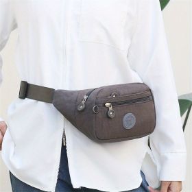 Simple Waist Bag; Letter Patch Decor Crossbody Bag; Casual Nylon Phone Bag For Outdoor Travel Sports (Color: grey)