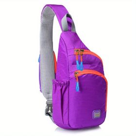 Waterproof Nylon Fanny Pack; Trendy Zipper Sling Bag With Side Pocket For Outdoor Sports (Color: Purple)