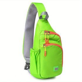 Waterproof Nylon Fanny Pack; Trendy Zipper Sling Bag With Side Pocket For Outdoor Sports (Color: Light Green)
