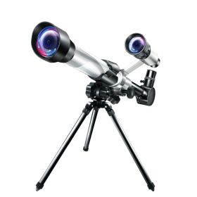 HD Astronomical Telescope Children Students Toys Gift Stargazing Monocular Teaching Aids for Science Experiment Simulate/Camping (Color: Silver, Ships From: China)