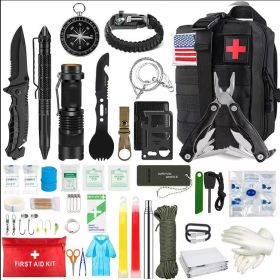 Outdoor SOS Emergency Survival Kit Multifunctional Survival Tool Tactical Civil Air Defense Combat Readiness Emergency Kit (Color: Advanced black, Ships From: China)