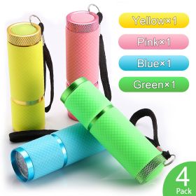 Glow In Dark Flashlight; Rubber Coated Mini 9 LED Flashlight; Portable Handy Light For Camping; Hiking; Night Reading; Cycling; Backpacking (Color: 4Colors PACK-Without Battery)