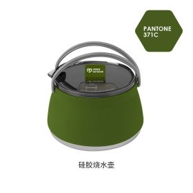 Silicone folding kettle portable wild camping outdoor open fire coffee tea cassette cooker cookware (Color: Silicone cookware-Olive Green)
