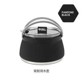Silicone folding kettle portable wild camping outdoor open fire coffee tea cassette cooker cookware (Color: Silicone cookware-black)
