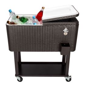Outdoor Patio Party Rolling Steel Construction 80 Quart Bar Cooler (Color: As pic show, Type: Beverage Cooler Bar Table)