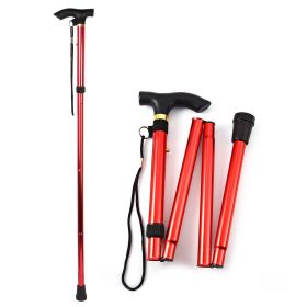 Walking Cane Aluminum Alloy Walking Stick Adjustable Folding Travel Hiking Stick (Color: Red)