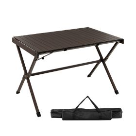 4-6 Person Portable Aluminum Camping Table with Carrying Bag (Color: brown)