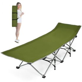 Folding Camping Cot with Side Storage Pocket Detachable Headrest (Color: Green)