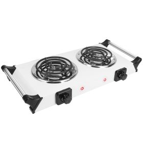 2000W Electric Dual Burner Portable Coil Heating Hot Plate Stove Countertop RV Hotplate with 5 Temperature Adjustments Portable Handles (Color: Silver, Type: Double)