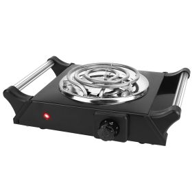 1000W Electric Single Burner Portable Coil Heating Hot Plate Stove Countertop RV Hotplate with 5 Temperature Adjustments Portable Handles (Color: Black, Type: Single)