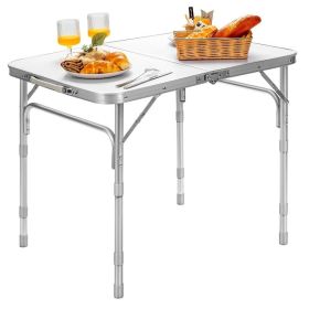 Outdoor Travel Adjustable Height Folding Camping Table (Color: White A, Type: Camping Table)