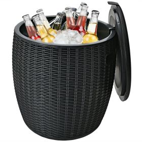 Patio Rattan Cool Bar 12 Gallon 4-in-1 Cocktail Table Side Table (Color: Black, Type: Outdoor Coolers)