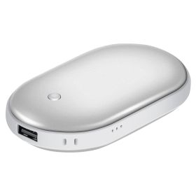 Portable Hand Warmer 5000mAh Power Bank Rechargeable Pocket Warmer Double-Sided Heating Handwarmer (Color: Silver)