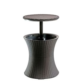 Patio Furniture Rattan Style Patio Beverage Cooler Bar Table (Color: brown, Type: Beverage Cooler Bar Table)