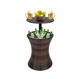 Patio Furniture Rattan Style Patio Beverage Cooler Bar Table (Color: Mix brown, Type: Beverage Cooler Bar Table)